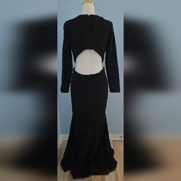 Monique Lhuillier Black Long Sleeve Shadow Gown - Picture 5 of 7